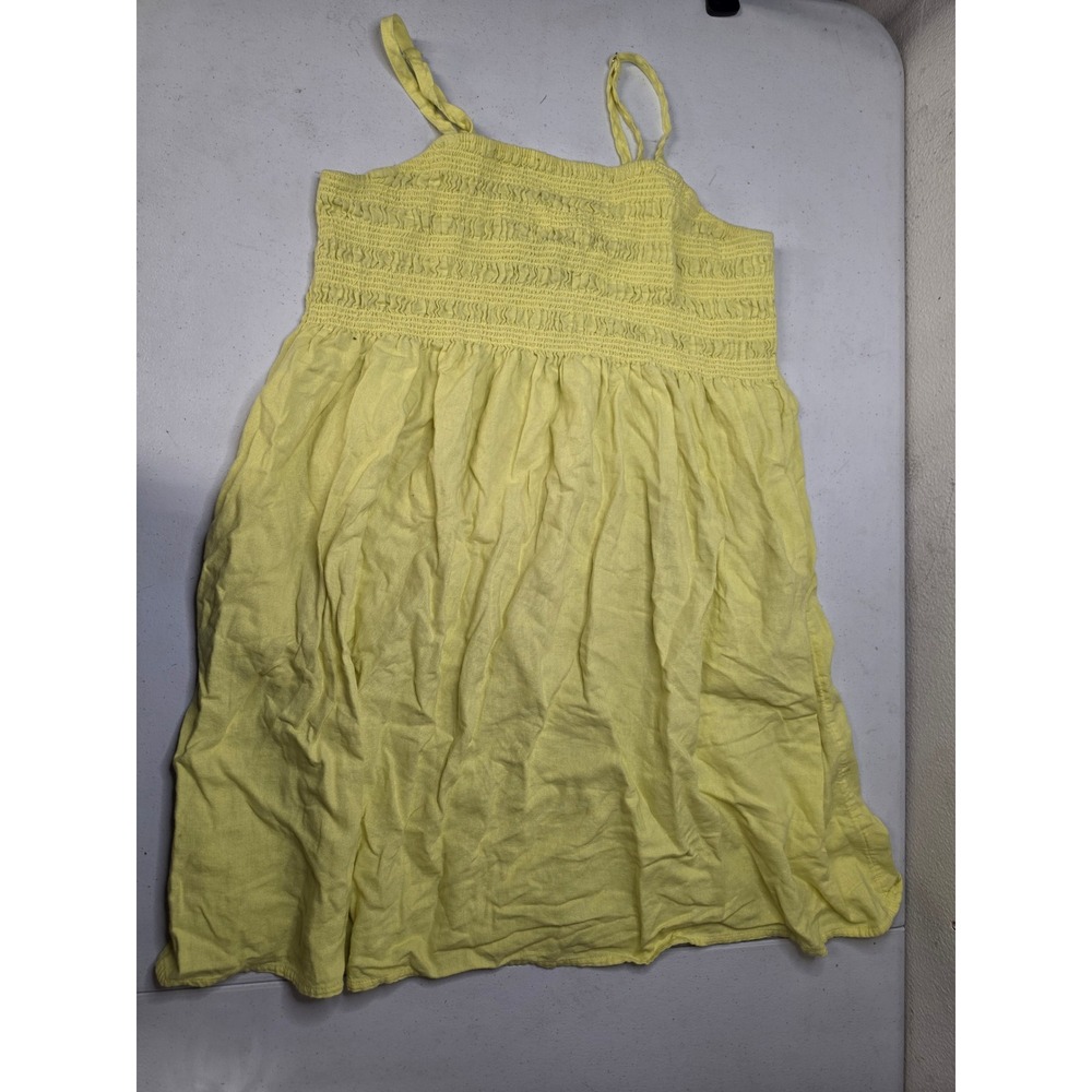 Universal Thread Yellow Smocked Midi Sun Dress Linen Blend Pockets Womens Large